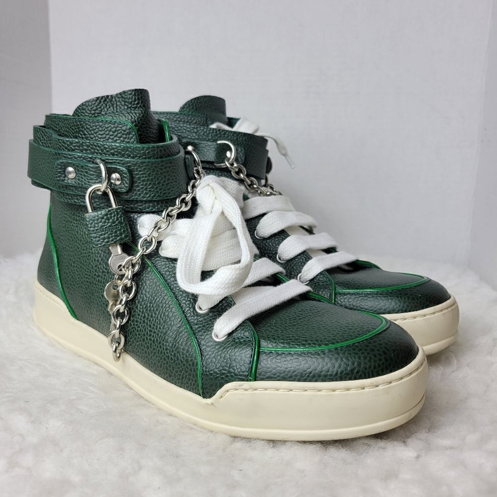 Dsquared2 Mens High Top Sneaker Size 9 Green Pebble Leather Lock And Key Front